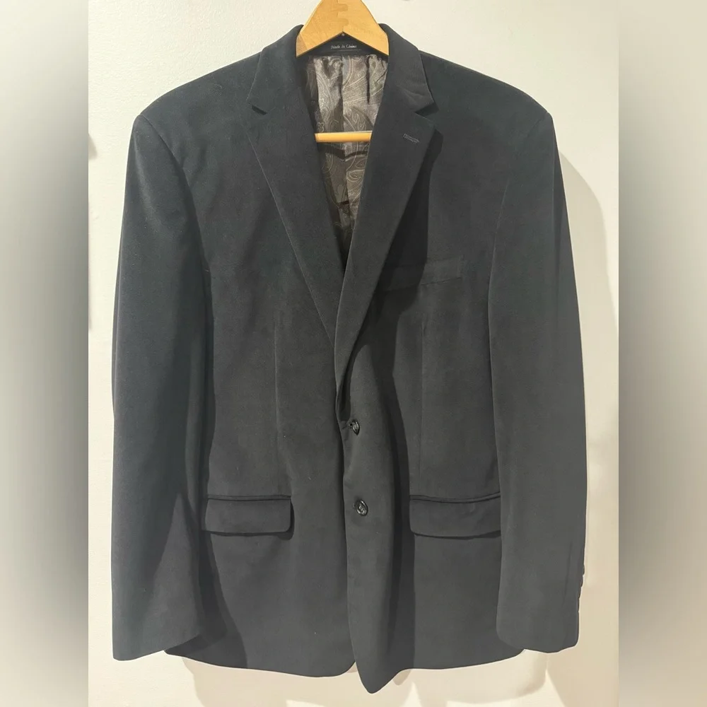 Lauren Ralph Lauren Faux‎ Suede Blazer Mens 43R Black Sport Coat Paisley Lined